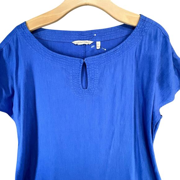 Soft Surroundings Dress Womens L Blue Linen Blend A Line Keyhole Lagom Comfort - Picture 4 of 13